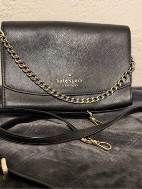 kate spade Black Saffiano Leather Chain Crossbody Bag with Gold Hardware